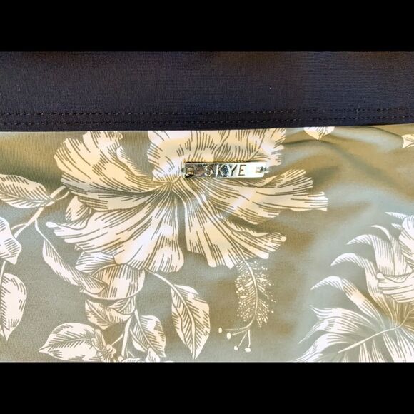 Skye Swimwear Green Floral Hibiscus Black Mesh Side Bikini Swim Bottoms Small - Picture 6 of 9